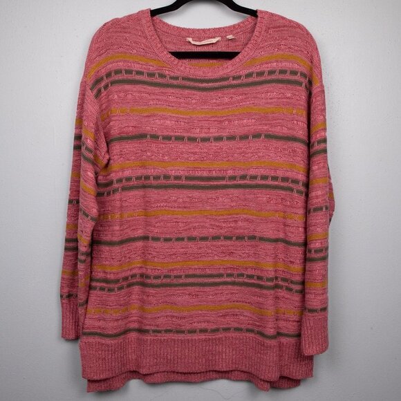 Soft Surroundings Lisabetta Art pink 3D knit stripe sweater-M - Picture 1 of 5
